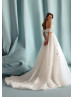 Off Shoulder Beaded Ivory Lace Tulle Floral Wedding Dress